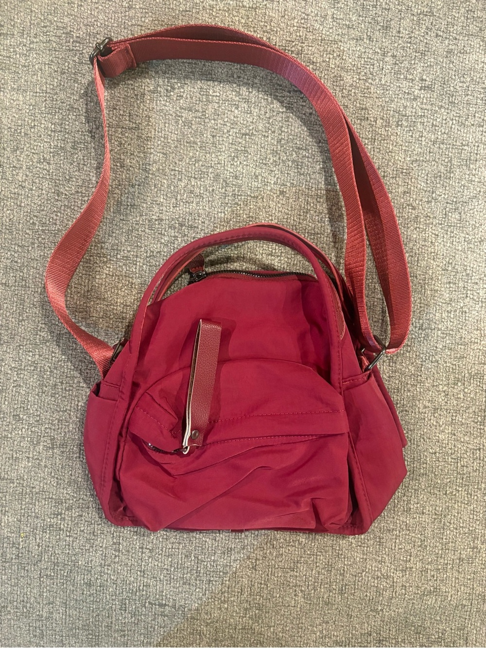 Source Unknown Burgundy Crossbody Backpack with Adjustable Strap